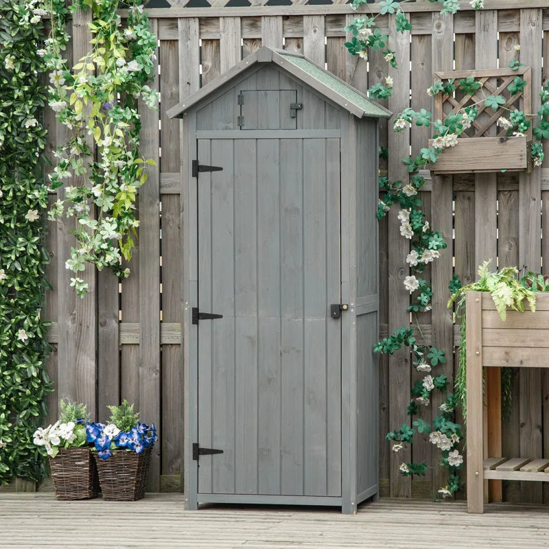 Wooden Garden Tool Storage Shed with Shelves & Asphalt Roof, Weather-Resistant
