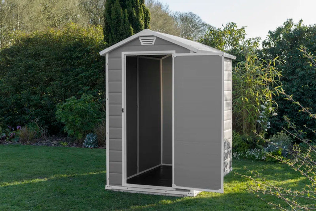 4x6 Resin Garden Storage Shed with Window & Ventilation, Weather-Resistant, Lockable Door - Grey