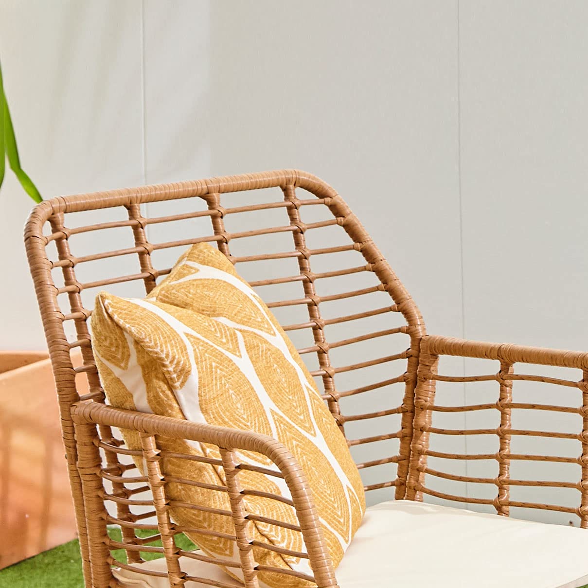4 Piece Rattan Garden Furniture Set with Sofa, Chairs & Glass Coffee Table Natural