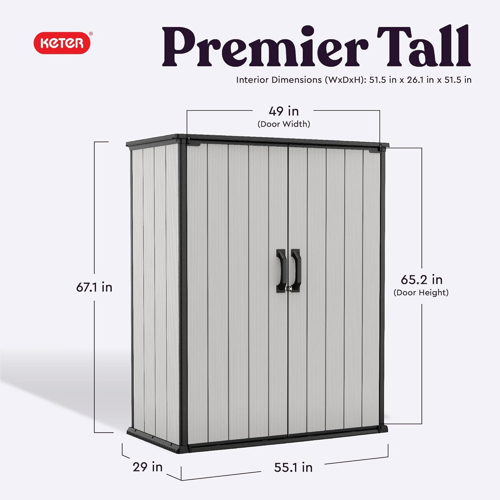 Keter Premier Shed Outdoor Resin Storage Shed with Shelf Brackets for Patio Furniture, Pool