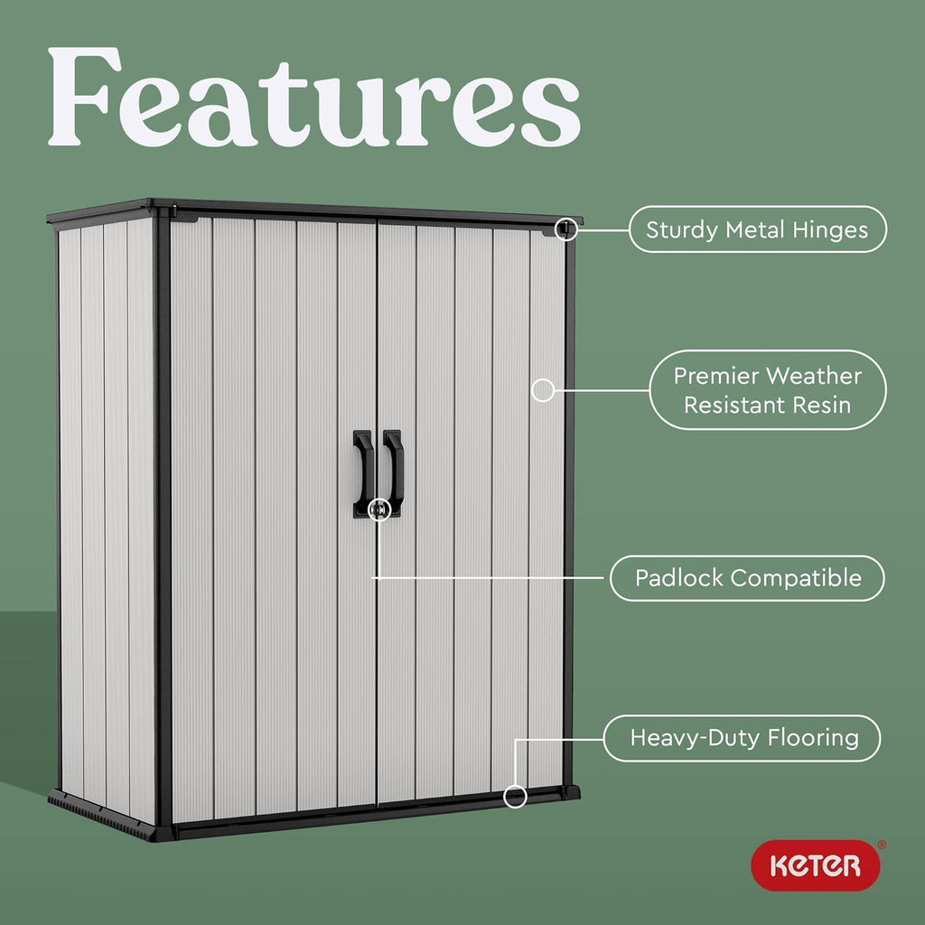 Keter Premier Shed Outdoor Resin Storage Shed with Shelf Brackets for Patio Furniture, Pool