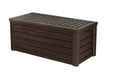 570L Outdoor Garden Storage Box, Brown Wood Panel Effect, Lockable, All-Weather, Fade-Free