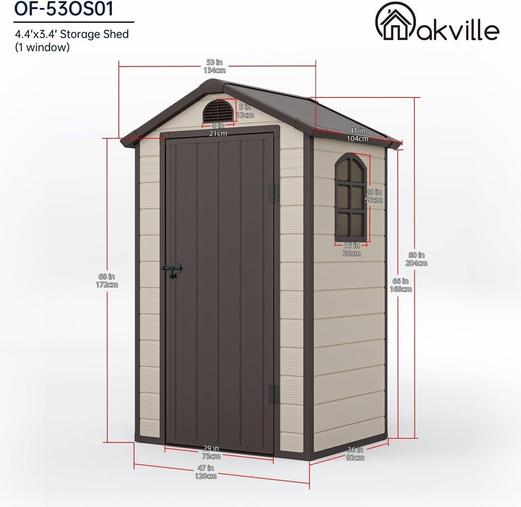 Outdoor Storage Shed 4X3 Ft, Resin Sheds & Outdoor Storage, Patio Furniture Shed with Lockable Door, Outdoor Sheds Garden Tools, Bikes, BBQ Grills, Pool Accessories for Backyard, Patio